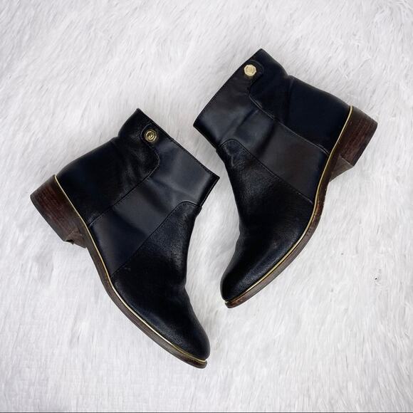 LOUISE ET CIE / Courmay black & gold short ledger ankle boots / 5 - Picture 1 of 10